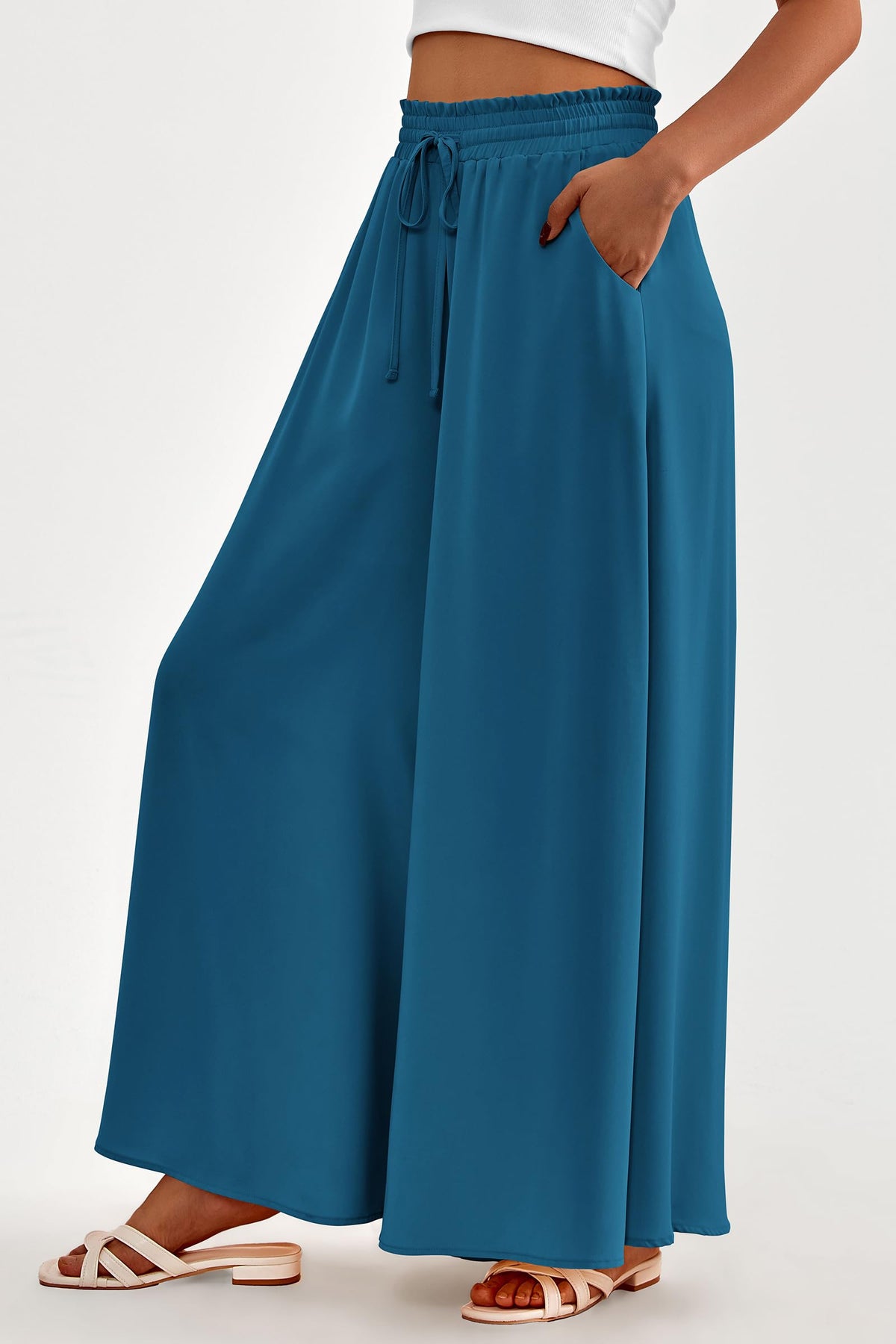 Summer Wide Leg High Waisted Flowy Pockets Palazzo Pants