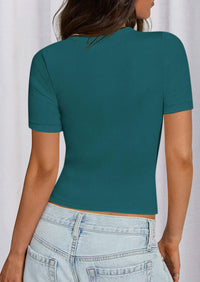 PRETTYGARDEN Women Summer Crew Neck Short Sleeve Tops Ribbed Knit Slim Fit Fashion Basic Tee Shirts Casual Going Out Top PRETTYGARDEN