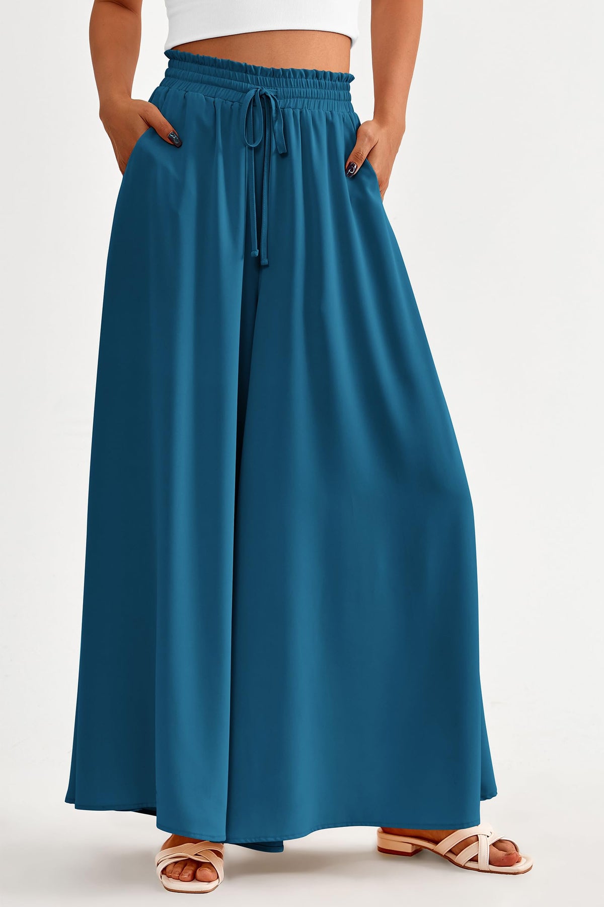 Summer Wide Leg High Waisted Flowy Pockets Palazzo Pants