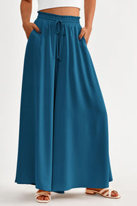 Wide Leg High Waisted Flowy Pockets Palazzo Pants