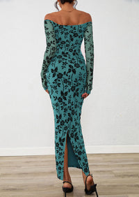 PRETTYGARDEN Womens Off The Shoulder Floral Maxi Bodycon Dress Fall Long Sleeve Mesh Fitted Long Formal Wedding Guest Dresses PRETTYGARDEN