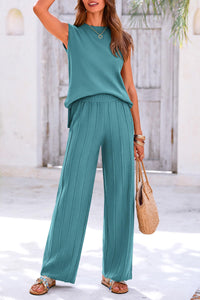 Pullover Tops And Wide Leg Pants Casual Two Piece Sets