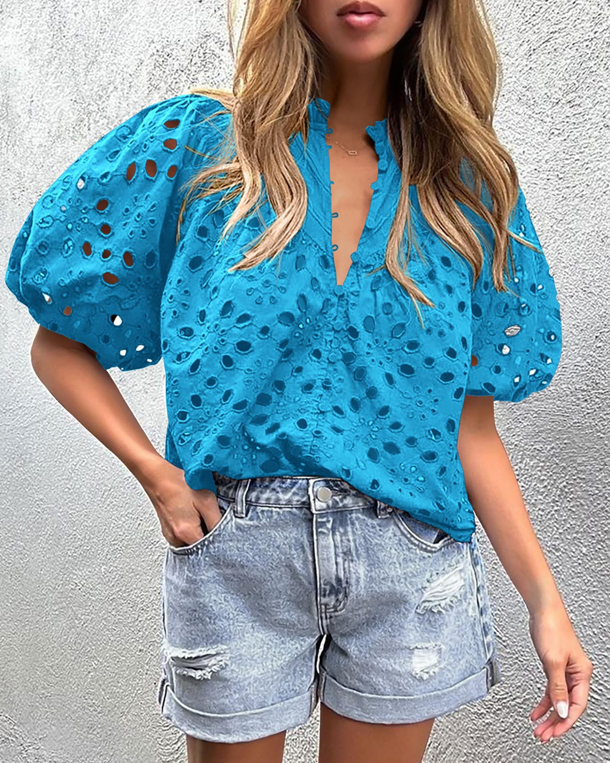 Hollow Out Lace Embroidered Blouse