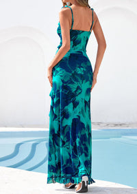 PRETTYGARDEN Women's Summer Spaghetti Strap Maxi Dress Sleeveless Side Slit Mesh Cocktail Dresses Beach Vacation Sundress PRETTYGARDEN