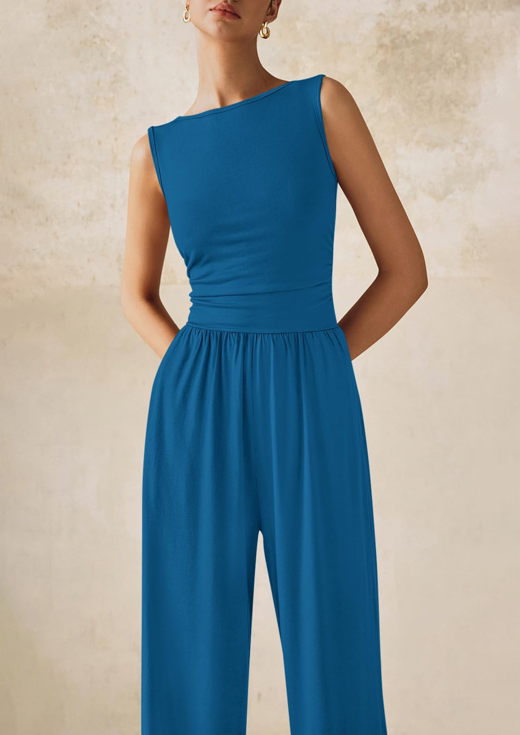 PRETTYGARDEN One Piece Jumpsuits for Women Dressy Casual Sleeveless Crewneck Wide Leg Rompers Jumpers Vacation Summer Outfits