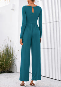 PRETTYGARDEN One Piece Jumpsuits for Women Dressy Casual Long Sleeve Crewneck Wide Leg Romper Overalls Spring Outfits