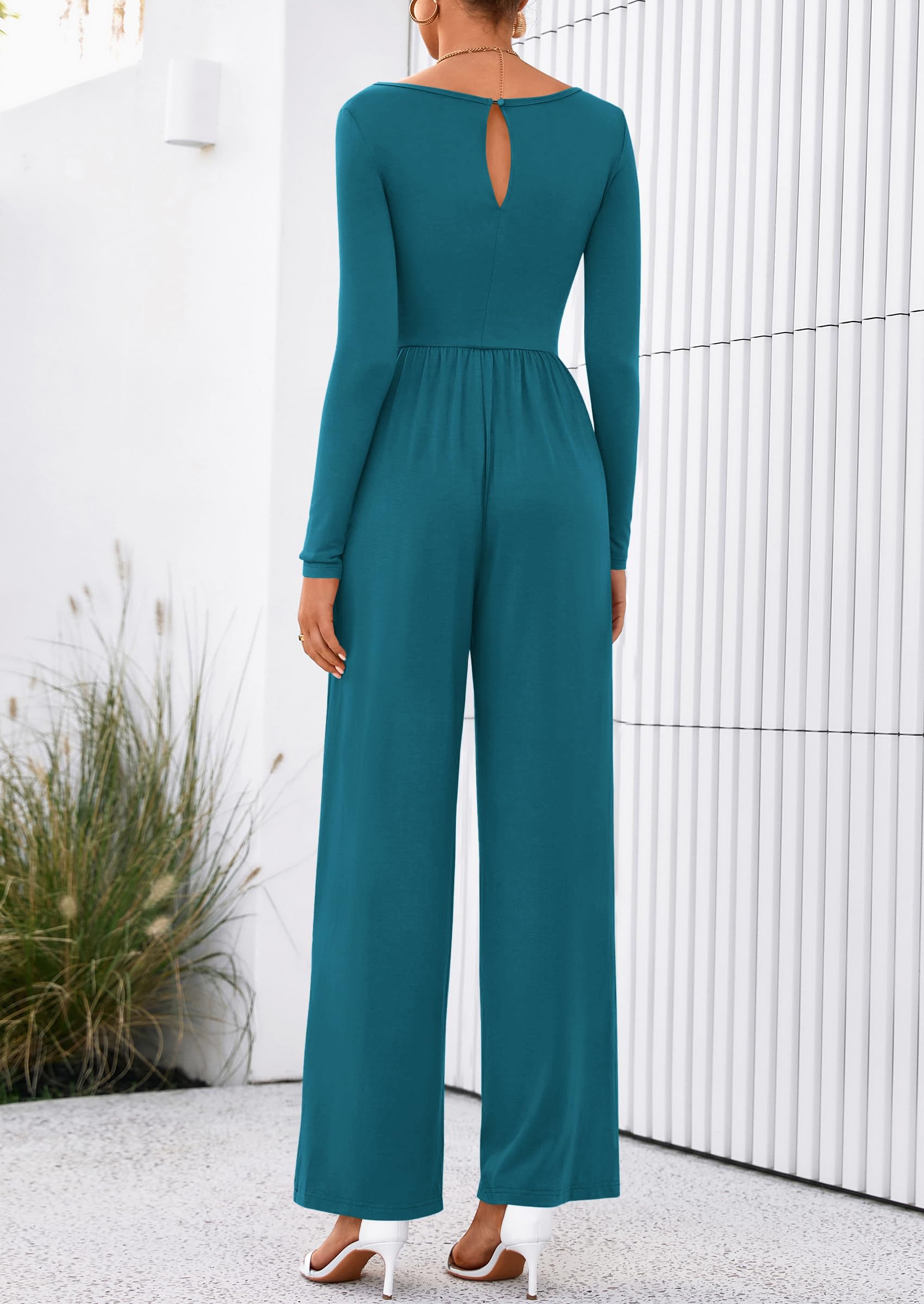 PRETTYGARDEN One Piece Jumpsuits for Women Dressy Casual Long Sleeve Crewneck Wide Leg Romper Overalls Spring Outfits