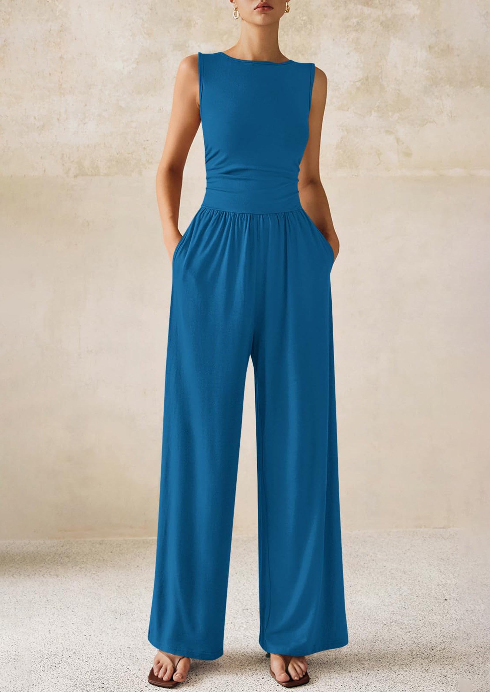 PRETTYGARDEN One Piece Jumpsuits for Women Dressy Casual Sleeveless Crewneck Wide Leg Rompers Jumpers Vacation Summer Outfits