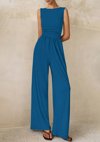 PRETTYGARDEN One Piece Jumpsuits for Women Dressy Casual Sleeveless Crewneck Wide Leg Rompers Jumpers Vacation Summer Outfits