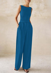 PRETTYGARDEN One Piece Jumpsuits for Women Dressy Casual Sleeveless Crewneck Wide Leg Rompers Jumpers Vacation Summer Outfits