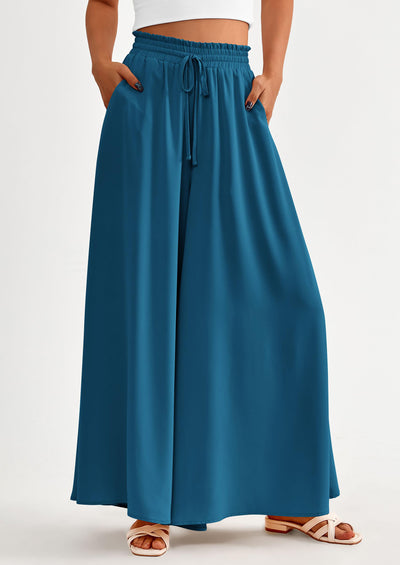 PRETTYGARDEN Women's Summer Wide Leg Palazzo Pants High Waisted Flowy Pockets Trendy Casual Lounge Boho Beach Trousers