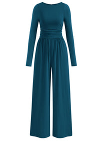 PRETTYGARDEN One Piece Jumpsuits for Women Dressy Casual Long Sleeve Crewneck Wide Leg Romper Overalls Spring Outfits 2026