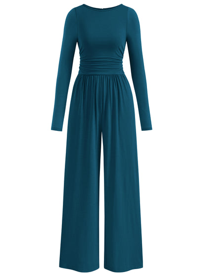 PRETTYGARDEN One Piece Jumpsuits for Women Dressy Casual Long Sleeve Crewneck Wide Leg Romper Overalls Spring Outfits 2026