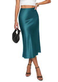 PRETTYGARDEN Women's Satin Skirts 2026 Fall Business Casual Silk High Waisted A Line Flowy Wedding Cocktail Party Midi Skirt
