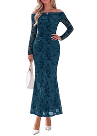 PRETTYGARDEN Womens Off Shoulder Floral Maxi Wedding Guest Dress  Mesh Slim Fit,Elegant Bodycon,Formal Party Cocktail Dress,Bridal Shower Baby Shower,Date Night Outfits,Vacation Long Dresses