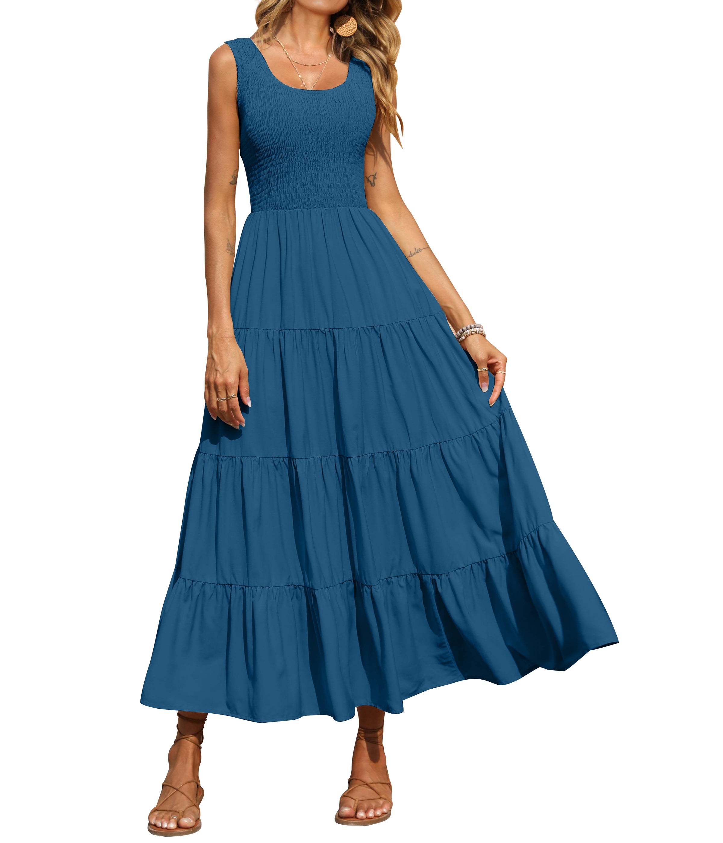 PRETTYGARDEN Women's 2026 Casual Loose Plain Maxi Sundress Smocked Tank Dress Sleeveless Summer Beach Tiered Long Dresses