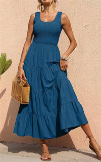 PRETTYGARDEN Women's 2026 Casual Loose Plain Maxi Sundress Smocked Tank Dress Sleeveless Summer Beach Tiered Long Dresses