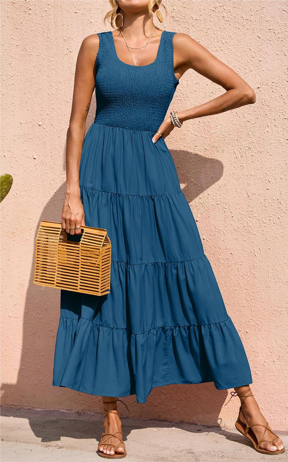 PRETTYGARDEN Women's 2026 Casual Loose Plain Maxi Sundress Smocked Tank Dress Sleeveless Summer Beach Tiered Long Dresses