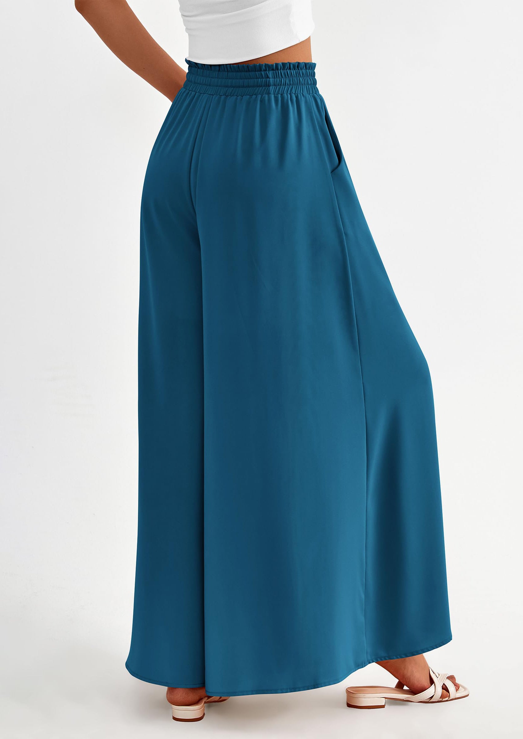 PRETTYGARDEN Women's Summer Wide Leg Palazzo Pants High Waisted Flowy Pockets Trendy Casual Lounge Boho Beach Trousers