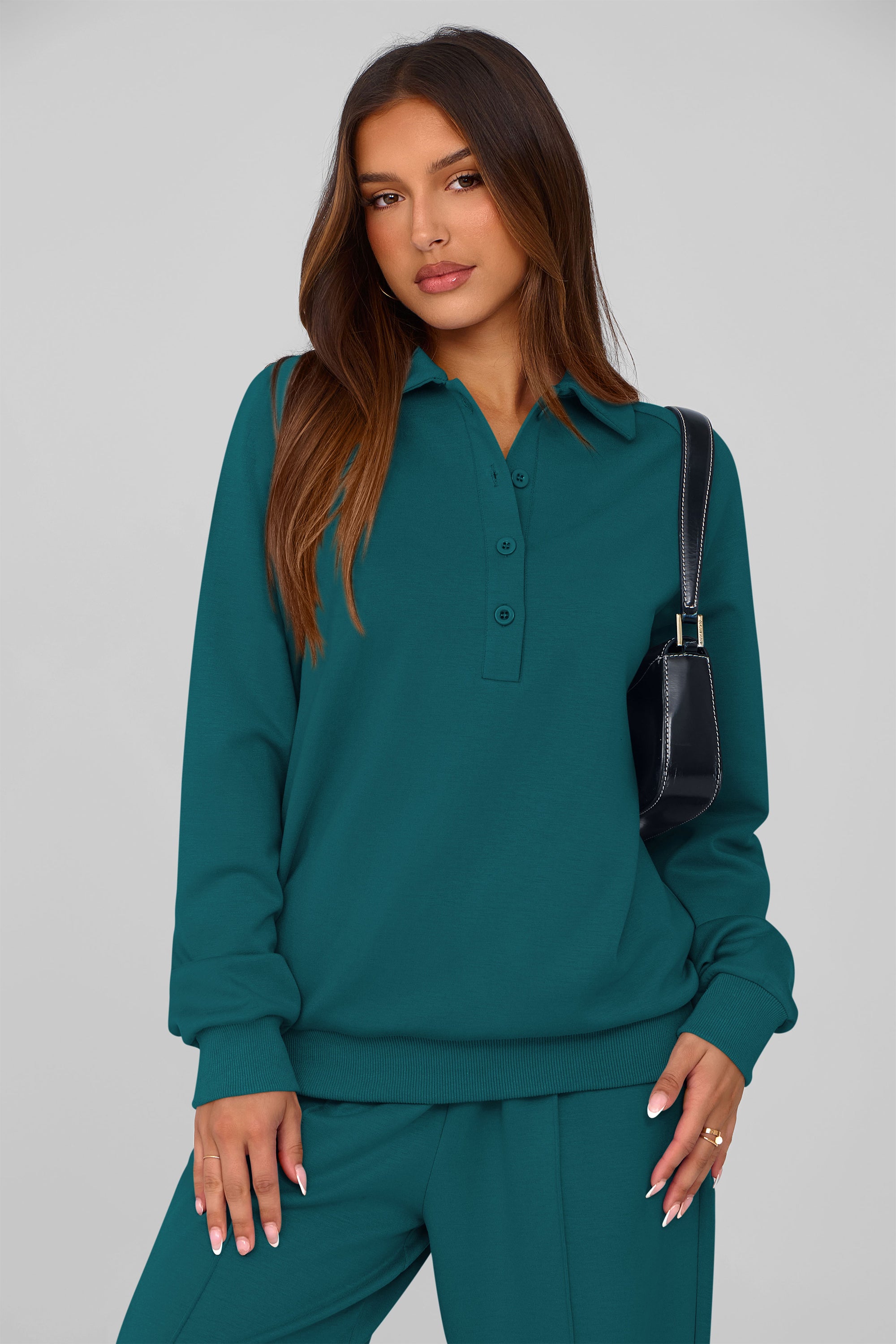 PRETTYGARDEN Women Fall 2 Piece Outfits Sweatsuits Quarter Button Long Sleeve Sweatshirt Wide Leg Pants Tracksuit Lounge Sets