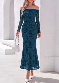 PRETTYGARDEN Womens Off Shoulder Floral Maxi Wedding Guest Dress  Mesh Slim Fit,Elegant Bodycon,Formal Party Cocktail Dress,Bridal Shower Baby Shower,Date Night Outfits,Vacation Long Dresses