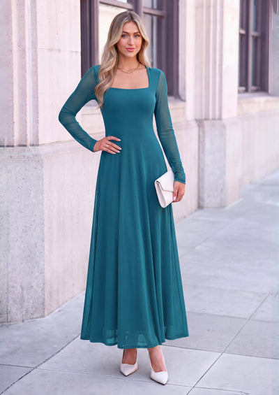 PRETTYGARDEN Women's Flowy Maxi Mesh Fall Cocktail Wedding Guest Dresses