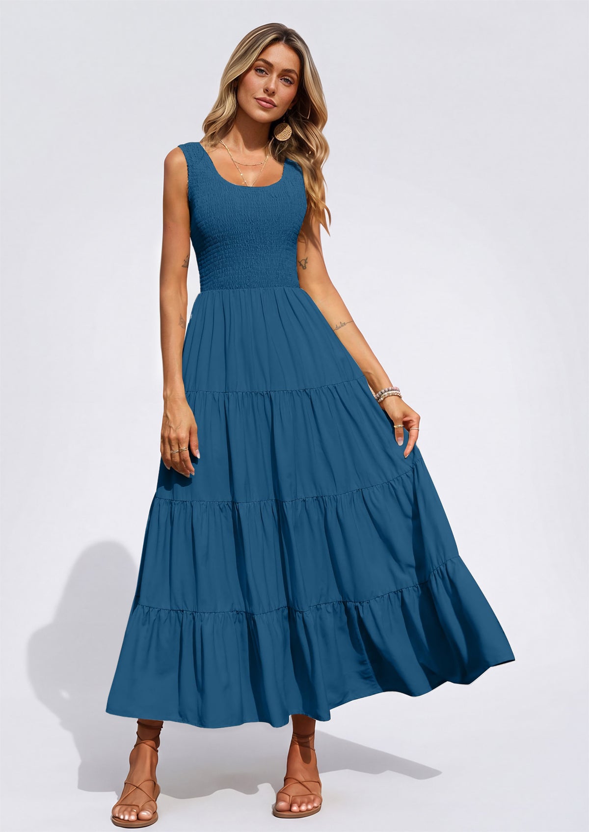 PRETTYGARDEN Women's 2026 Casual Loose Plain Maxi Sundress Smocked Tank Dress Sleeveless Summer Beach Tiered Long Dresses