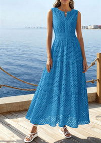 PRETTYGARDEN Summer Dresses for Women Sundresses Sleeveless V Neck Eyelet A Line Flowy Beach Vacation Spring Maxi Dress PRETTYGARDEN