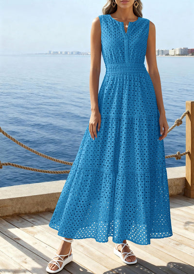 PRETTYGARDEN Summer Dresses for Women Sundresses Sleeveless V Neck Eyelet A Line Flowy Beach Vacation Spring Maxi Dress PRETTYGARDEN