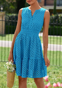 PRETTYGARDEN Women's Summer Dresses Sleeveless V Neck Eyelet Hollow Out Swing A Line Beach Vacation Sun Dress PRETTYGARDEN