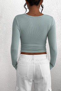 PRETTYGARDEN Women's Spring Fall Long Sleeve Henley T Shirts Button Ribbed Knit Slim Fit Casual Basic Tops Blouse