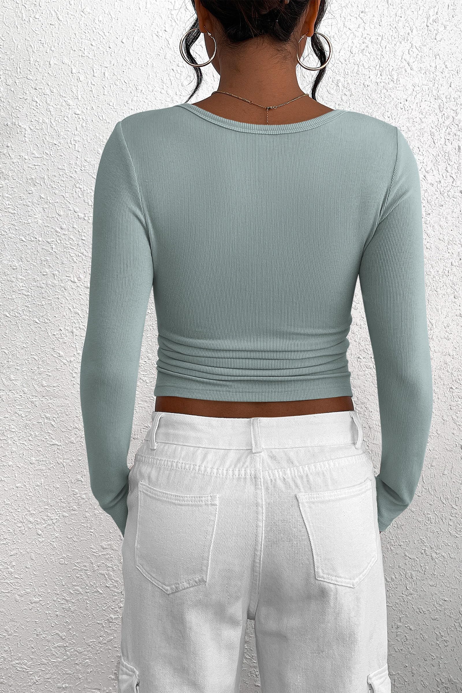 PRETTYGARDEN Women's Spring Fall Long Sleeve Henley T Shirts Button Ribbed Knit Slim Fit Casual Basic Tops Blouse