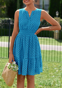 PRETTYGARDEN Women's Summer Dresses Sleeveless V Neck Eyelet Hollow Out Swing A Line Beach Vacation Sun Dress PRETTYGARDEN