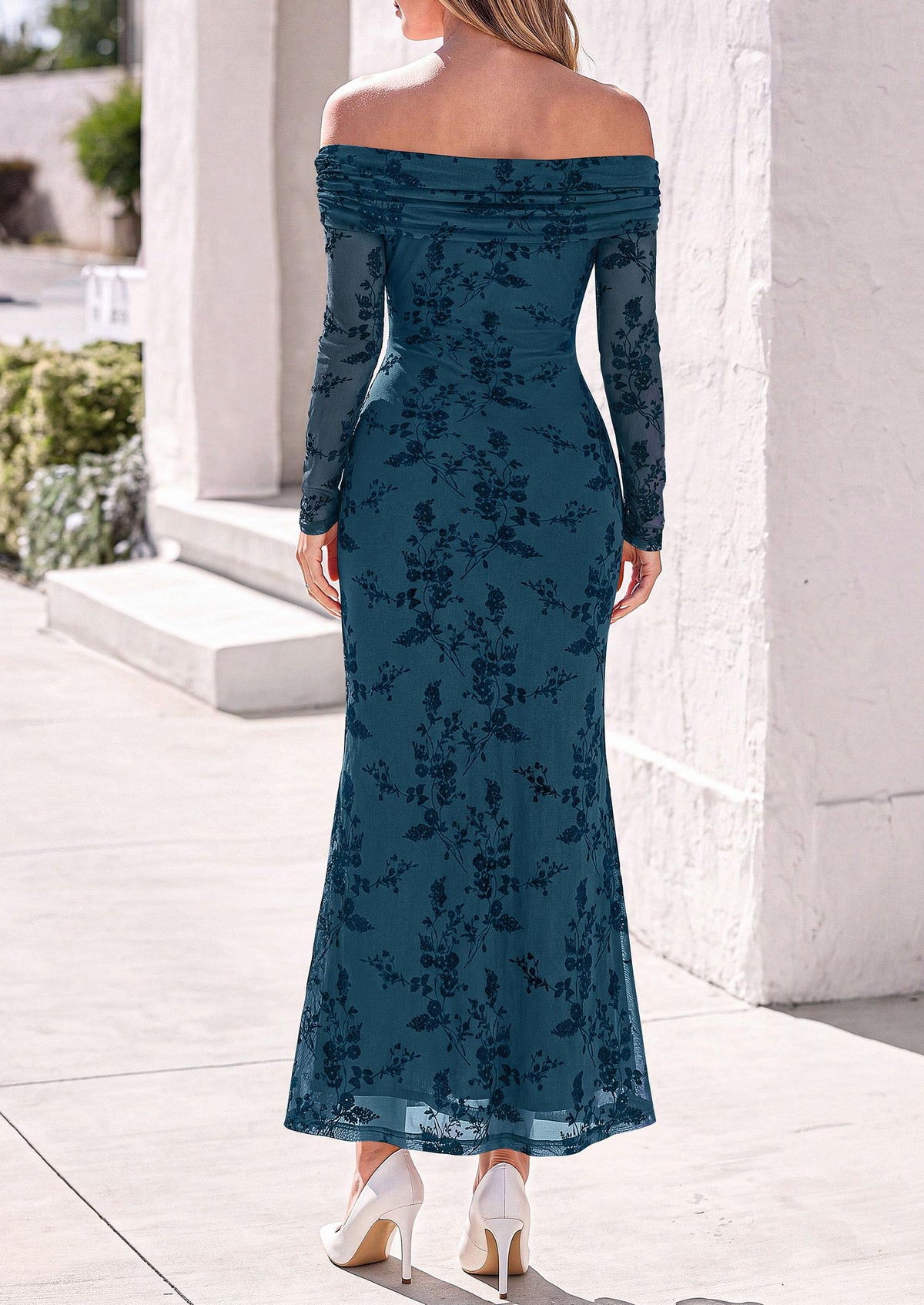 PRETTYGARDEN Womens Off Shoulder Floral Maxi Wedding Guest Dress  Mesh Slim Fit,Elegant Bodycon,Formal Party Cocktail Dress,Bridal Shower Baby Shower,Date Night Outfits,Vacation Long Dresses