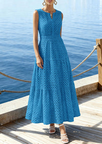 PRETTYGARDEN Summer Dresses for Women Sundresses Sleeveless V Neck Eyelet A Line Flowy Beach Vacation Spring Maxi Dress PRETTYGARDEN