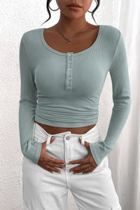 PRETTYGARDEN Women's Spring Fall Long Sleeve Henley T Shirts Button Ribbed Knit Slim Fit Casual Basic Tops Blouse