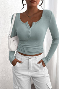 PRETTYGARDEN Women's Spring Fall Long Sleeve Henley T Shirts Button Ribbed Knit Slim Fit Casual Basic Tops Blouse