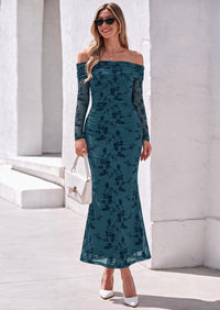 PRETTYGARDEN Womens Off Shoulder Floral Maxi Wedding Guest Dress  Mesh Slim Fit,Elegant Bodycon,Formal Party Cocktail Dress,Bridal Shower Baby Shower,Date Night Outfits,Vacation Long Dresses