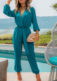 PRETTYGARDEN Women's Fall Jumpsuits Dressy Casual Pants Romper Spring Long Sleeve V Neck Belt Pockets One Piece Outfits