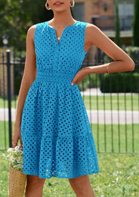 PRETTYGARDEN Women's Summer Dresses Sleeveless V Neck Eyelet Hollow Out Swing A Line Beach Vacation Sun Dress PRETTYGARDEN