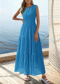 PRETTYGARDEN Summer Dresses for Women Sundresses Sleeveless V Neck Eyelet A Line Flowy Beach Vacation Spring Maxi Dress PRETTYGARDEN