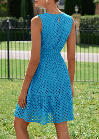 PRETTYGARDEN Women's Summer Dresses Sleeveless V Neck Eyelet Hollow Out Swing A Line Beach Vacation Sun Dress PRETTYGARDEN