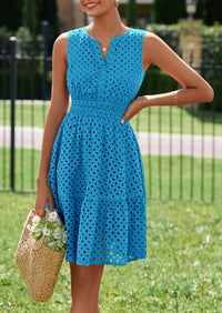 PRETTYGARDEN Women's Summer Dresses Sleeveless V Neck Eyelet Hollow Out Swing A Line Beach Vacation Sun Dress PRETTYGARDEN