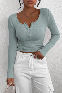 PRETTYGARDEN Women's Spring Fall Long Sleeve Henley T Shirts Button Ribbed Knit Slim Fit Casual Basic Tops Blouse