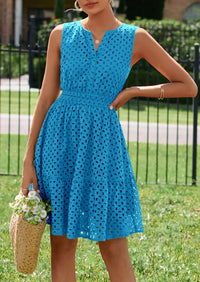 PRETTYGARDEN Women's Summer Dresses Sleeveless V Neck Eyelet Hollow Out Swing A Line Beach Vacation Sun Dress PRETTYGARDEN