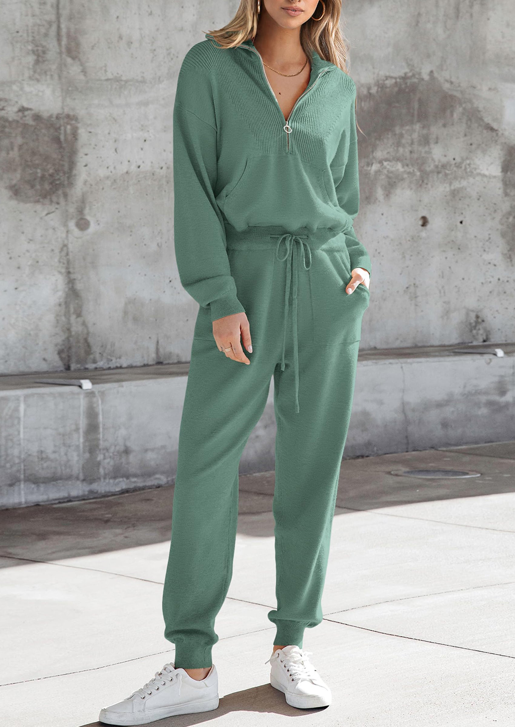 PRETTYGARDEN Women's 2 Piece Sweater Set Pullover Zip Up Sweatshirt Jogger Sweatpants Tracksuit Casual Outfit