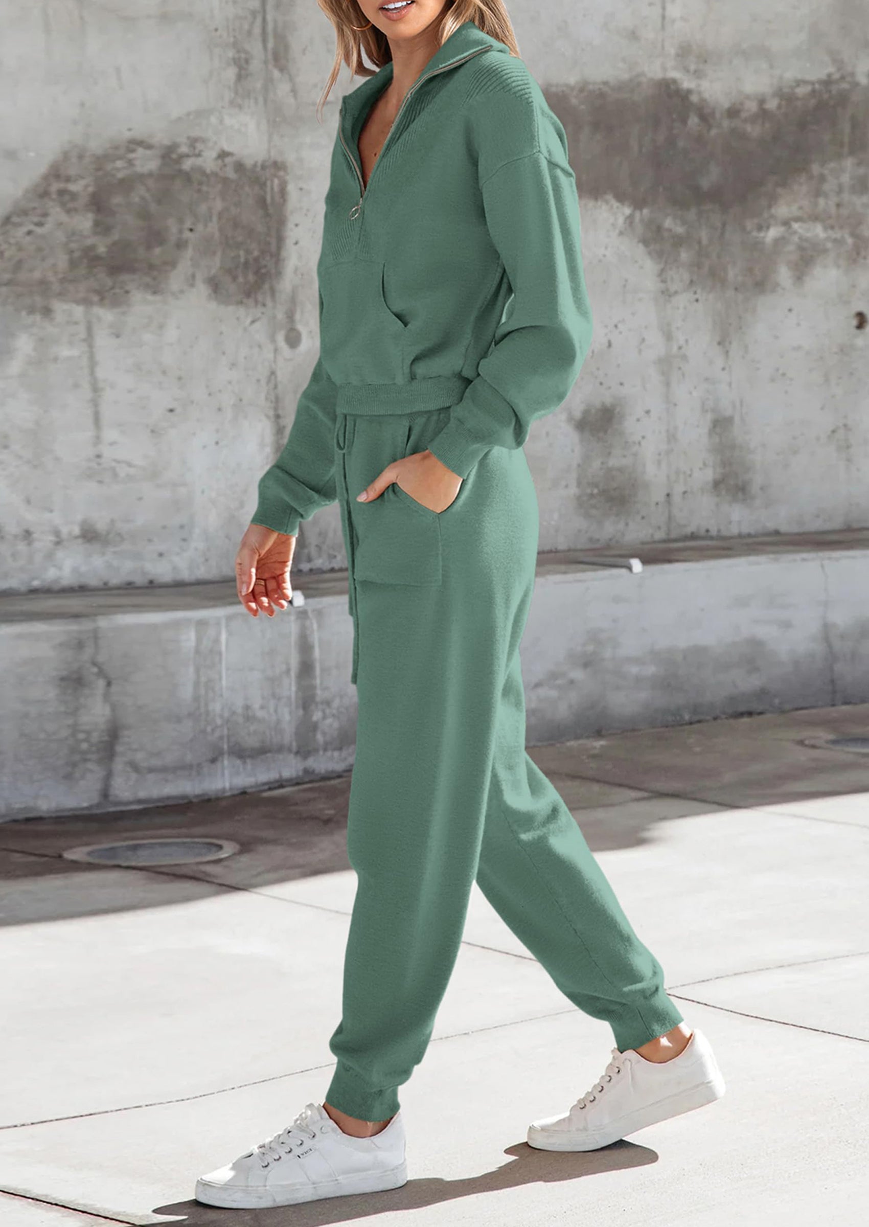 PRETTYGARDEN Women's 2 Piece Sweater Set Pullover Zip Up Sweatshirt Jogger Sweatpants Tracksuit Casual Outfit