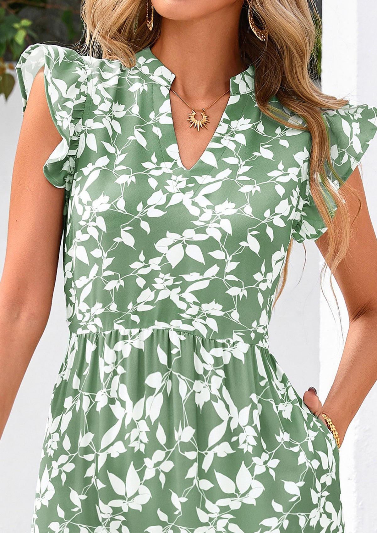 Summer Floral Cap Sleeve V Neck Ruffle Long Flowy Boho Casual Beach Vacation Midi Dress