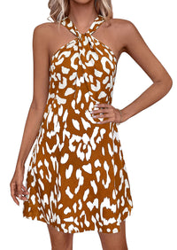 PRETTYGARDEN Womens 2026 Summer Halter Mini Dress Sleeveless Boho Floral Short Sundress Casual Flowy Beach Dresses PRETTYGARDEN