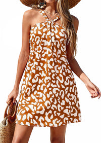 PRETTYGARDEN Womens 2026 Summer Halter Mini Dress Sleeveless Boho Floral Short Sundress Casual Flowy Beach Dresses PRETTYGARDEN